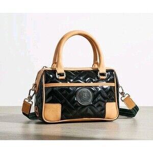 Consuela Quilted Patent Leather Mini Satchel Crossbody Black Tan